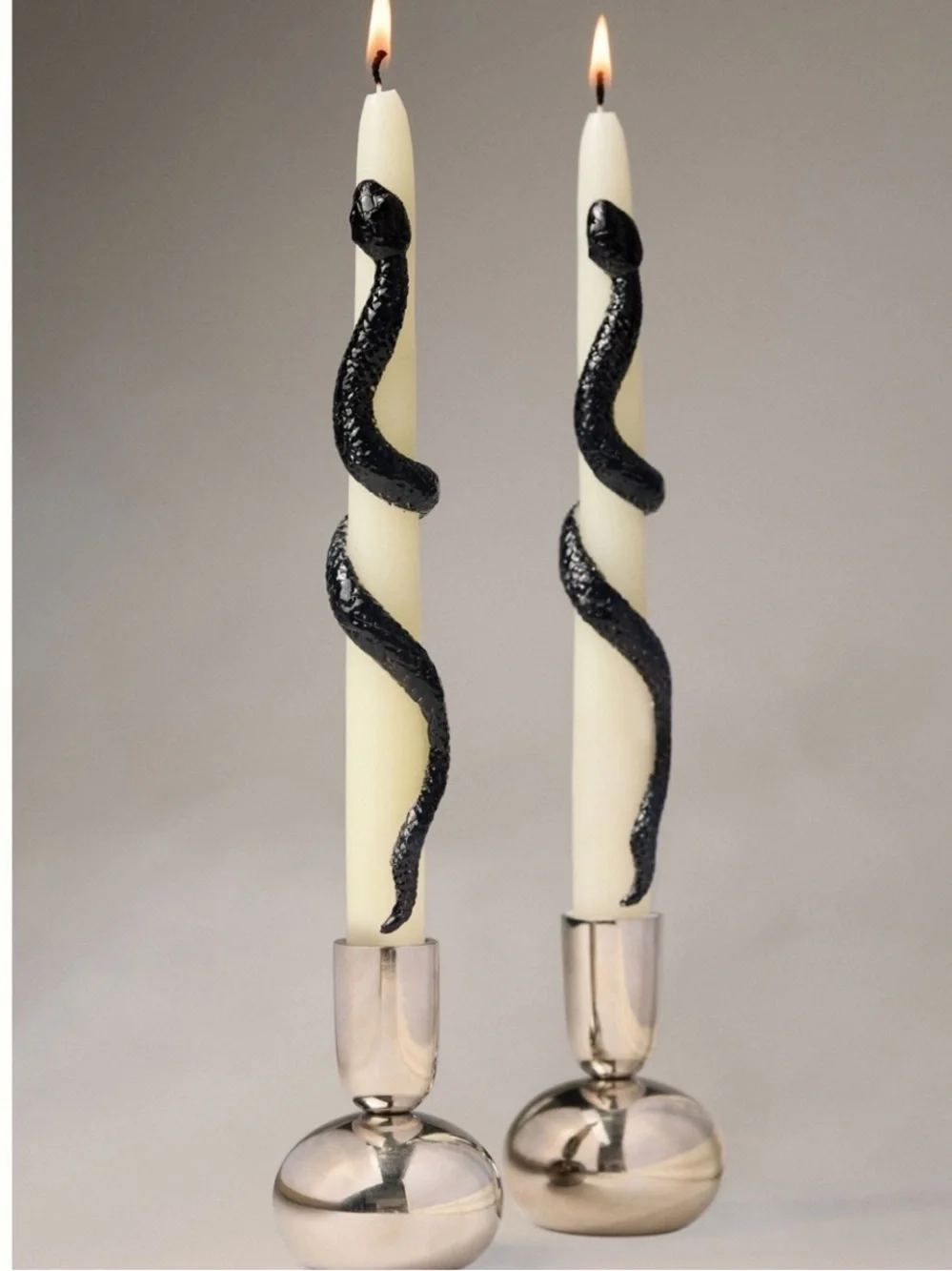 ANTHROPOLOGIE NWT 2pc snake Halloween taper candles -white/black